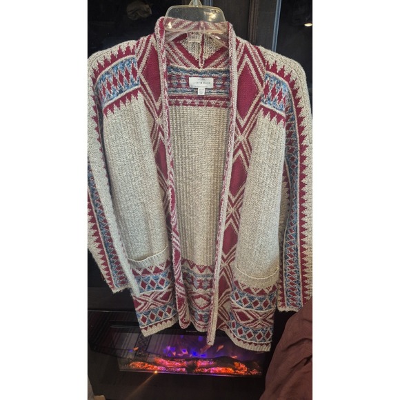 Lucky Brand Women's XS Southwestern Aztec Knit Open Front Cardigan Sweater - Picture 9 of 13